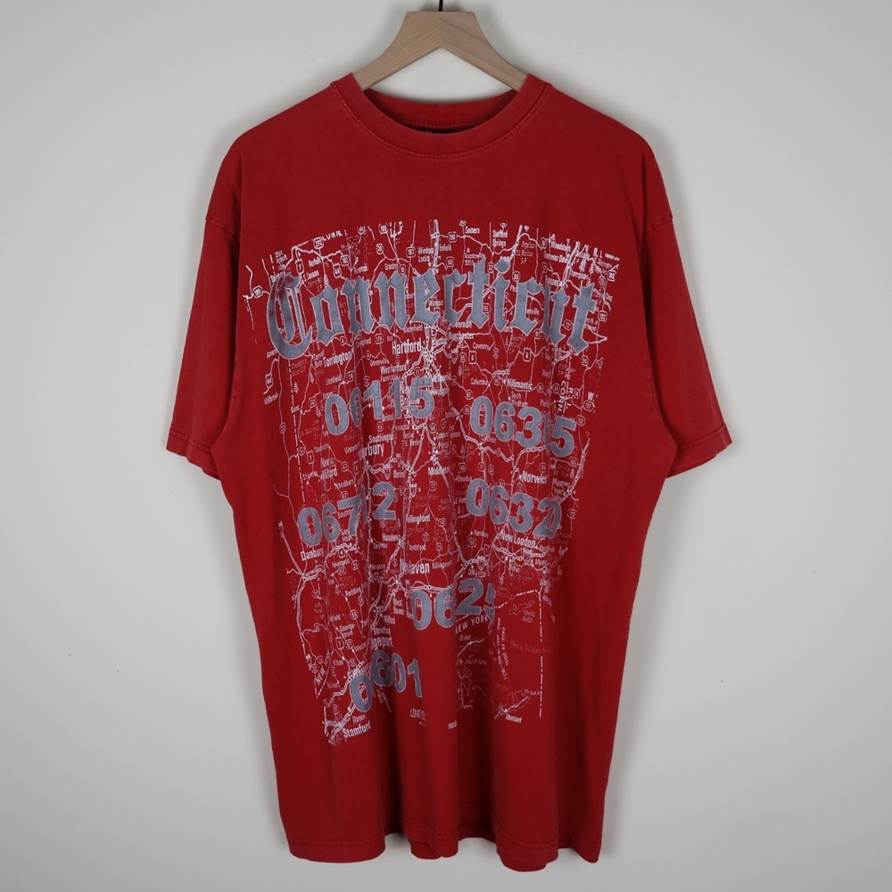Y2K Connecticut Zip Codes Area Codes Flea Market Shirt Red‎ 2XL 24x32.5
